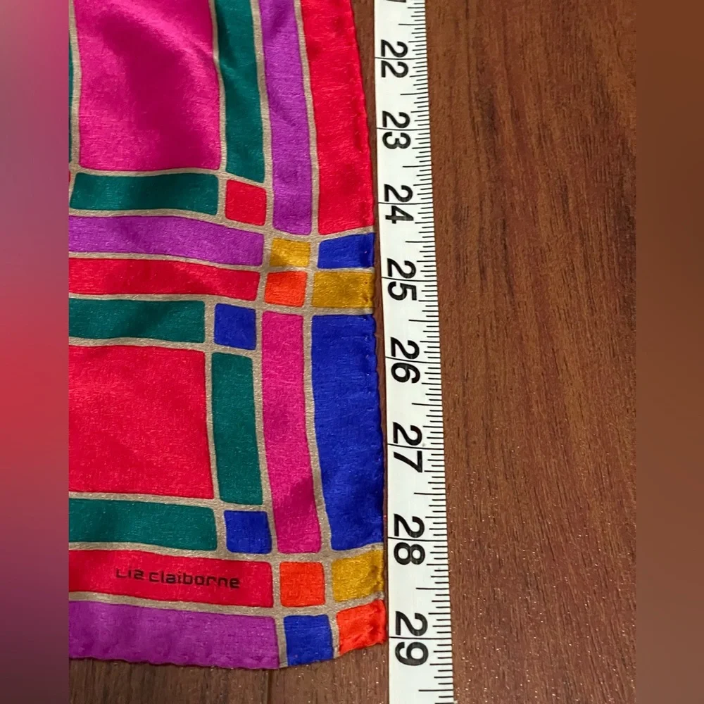 Vintage 80s Liz Claiborne silk scarf, colorful block 29 in square scarf